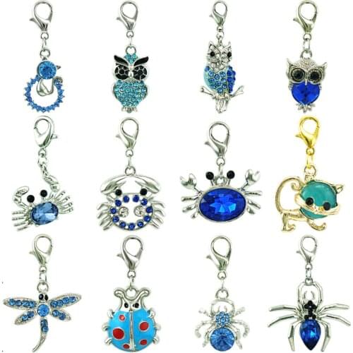 JINGLANG Mix Sale Fashion Floating Dangle Blue Rhinestone Animal Lobster Clasp Charms DIY For Women Jewelry Making Accessories