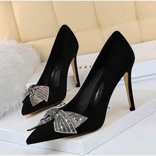 Plus Size 34-43 2020 Diamond bow Women Pump High Heels Single Shoes Female Summer Suede Wedding Party Woman Gladiator