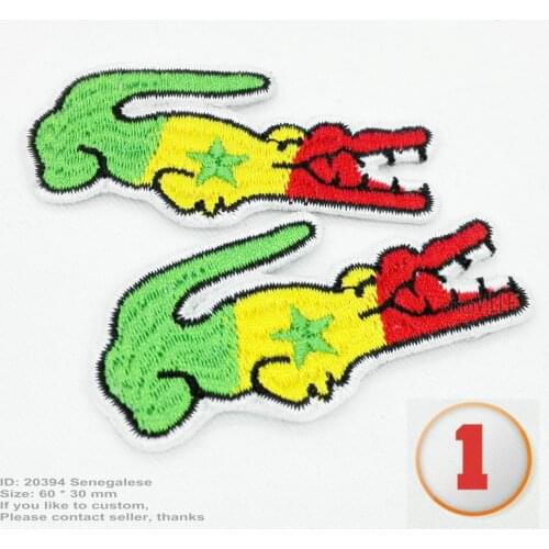 Senegalese National Flag Crocodile Patch Handmade Iron on Patches for Clothing Applique 3D Bordados Embroidered Logo