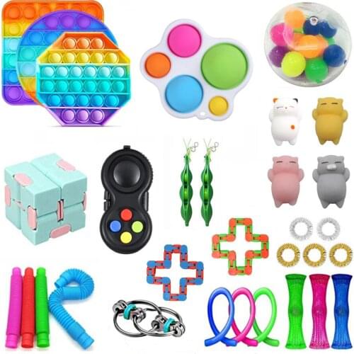 Fidget Sensory Toys Push Rainbow Bubble Anti Stress Kit Anxiety Relief Autism Toy Set Squeeze Toy Adults Autism Kids Gift