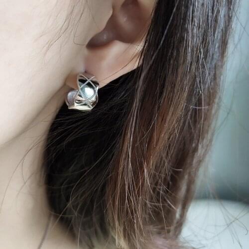 INS 100% Authentic 925 Sterling silver Irregular Lace "x" Ebgraved Geometric Stud Earrings jEWELRY TLE564