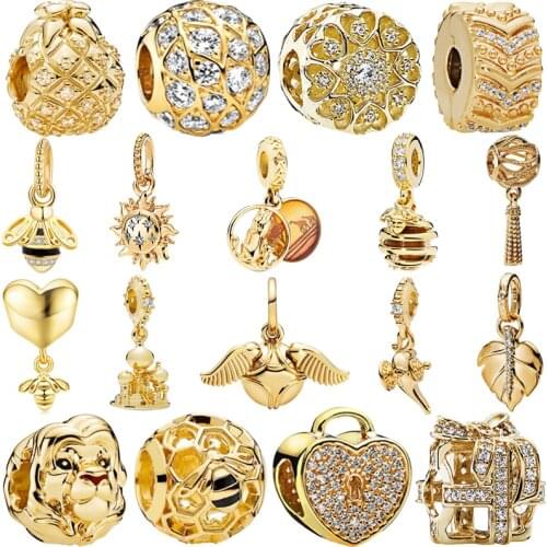 Gold Color s925 Silver Charms Pendant European Glass Bead Fit Original Charms Bracelet Chain Girl Women Jewelry Gift Making