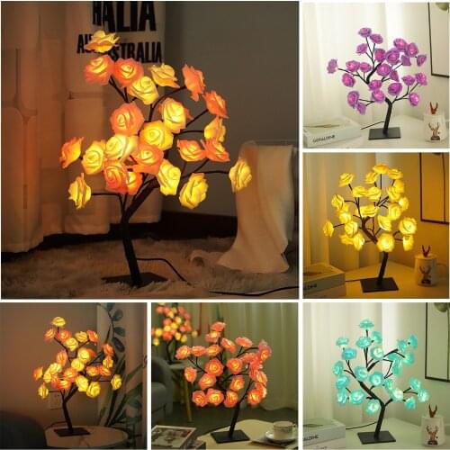 LED Table Lamp Lights Rose Flower Tree USB Night Lights Holiday Fairy Lights Home Decoration Christmas Wedding Bedroom Decor