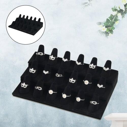 Solid Wood Velvet Finger Ring Display 18 Slots Organizer Holder Counter Decorative Stands for Jewelry Storage Home Accessories