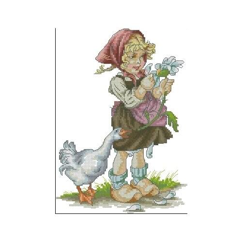 Top Quality Lovely Cute Counted Cross Stitch Kit Girl with Goose luca-s luca b1047