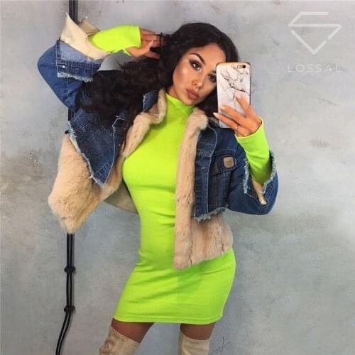 WJFZQM Solid Turtleneneck Casual Dress Women Bodycon Ribbed Pencil Dress Women Autumn Long Sleeve Party Club Mini Wrap Dresses