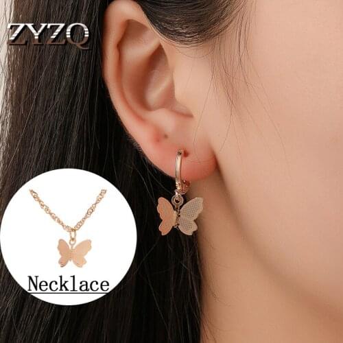 ZYZQ Fashion Scrub Butterfly Stud Earrings Necklace Set Simple Animal Earrings Women Jewelry Accessoriesfor Valentines Day Gift