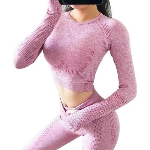 Women 2-3pcs Seamless Yoga Set Sport Suit Gymwear Workout Clothes Long Sleeve Gym Crop Top High Waist Leggings Fitness Wear E02