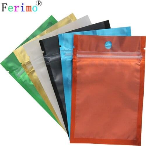 100pcs Multi Size Heat Sealing Zipper Top Package Bag Clear Front Matte Colors Aluminum Foil Mylar Zip Lock Bags With Hang Holes