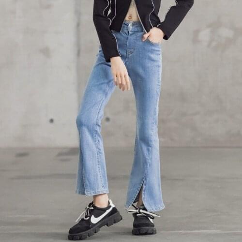 2021 Autumn Teen Girls Retro Flared Jeans Fashion Split Blue Cotton Pants 10 12 13 14 years