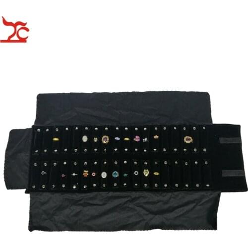 25*19cm Brand New High Quality Black Velvet Jewelry Display Storage Pouch Foldable Ring Jewelry OrganizerTravel Roll Bag Case