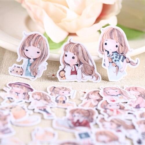 39pcs creative cute self-made watercolor girl scrapbooking stickers /decorative sticker /DIY craft photo albums