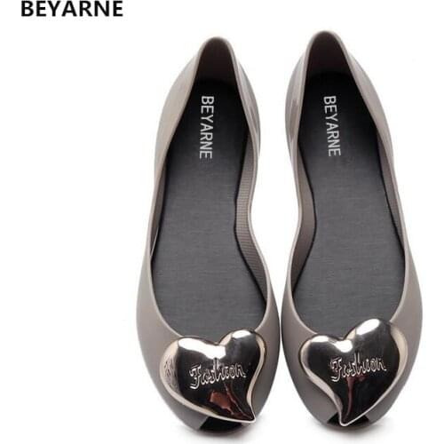 BEYARNE new woman jelly shoes fish mouth lady flat rain sandals women student summer beach sandals love heart candy colors 35-41
