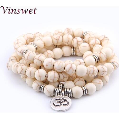 Pulseras 108 Beads Natural Turquois Bracelet Hindu Hinduism Prayer Bead Mala Unisex Men Bracelets & Bangles Jewelry Bijoux
