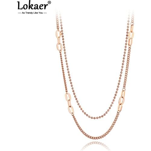 Lokaer Bohemia Style Titanium Stainless Steel Double Layer Circle Pendant Necklace For Women Trendy Chain & Link Necklace N21003