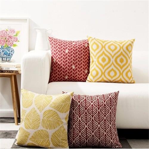 Decorative throw pillows case nordic style Yellow Retro Simple Red Leaves cotton linen cushion cover for sofa car decor 45x45cm