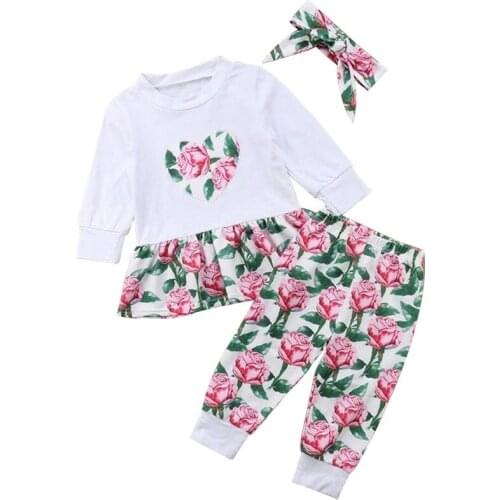 Toddler Kids Baby Girl Floral Print Flare Hem Shirt Rose Print Pants Set Comfy Children Kid Clothes Set