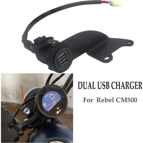 For Honda Rebel CM500 CM 500 Double USB Port W/ LED Light Motorcycle Dual USB Charger Cigarette Lighter Adapter Phone Charger