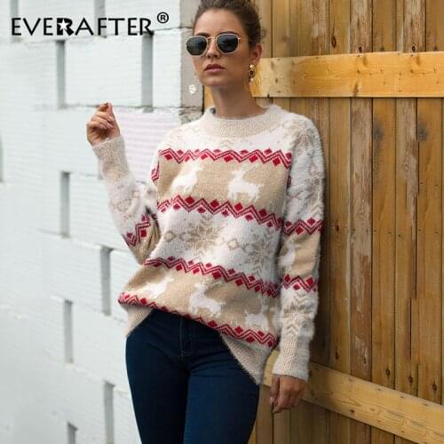 EVERAFTER 2020 Christmas Sweater Women Classic Snow and Deer Thick Warm Soft Knitted Pullovers Winter Female Knitwear Jumpers