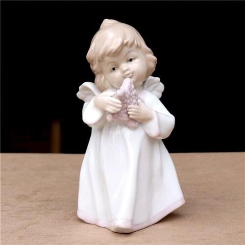 Porcelain Sea Star Angel Figurine Desktop Ceramic Conch Angel Doll Miniature Kid Character Home Decor Marine Ornament Craft Gift