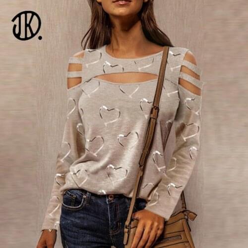 Love Printed Tees Womens Casual Sexy Long Sleeve T-shirt Spring Autumn Loose Ladies Pullovers 3XL Hollow Out Sexy T Shirts Tops