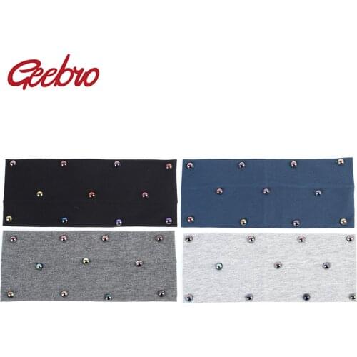 Geebro 2019 Spring Womens Flat Cotton Headband Fashion Rainbow Color Pearls Headbands for Girls Stretchy Hair Band Turban Wrap