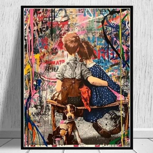 Boy and Girl Graffiti Art Canvas Painting on The Wall Posters and Prints Colorful Street Wall Art Picture for Living Room Decor