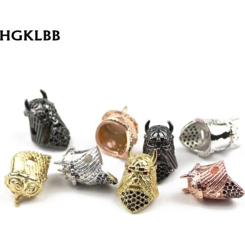 HGKLBB Spartan helmet Pendant Copper beads Spacer 2pcs Micro Pave zircon Charms Loose beads Jewelry making bracelet DIY findings
