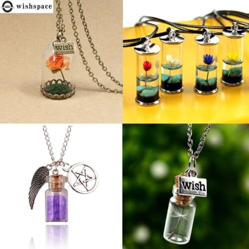 Wishspace new flowers love pendant choker necklace pendant perfume bottles wishing bottle sweater chain jewelry wholesale