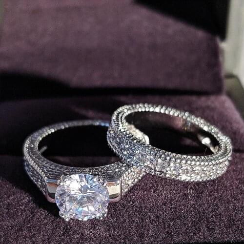 New design Black Friday New 925 Sterling Silver Rings set bridal 2pcs Women Engagement Weeding luxury For finger Jewelry r4434