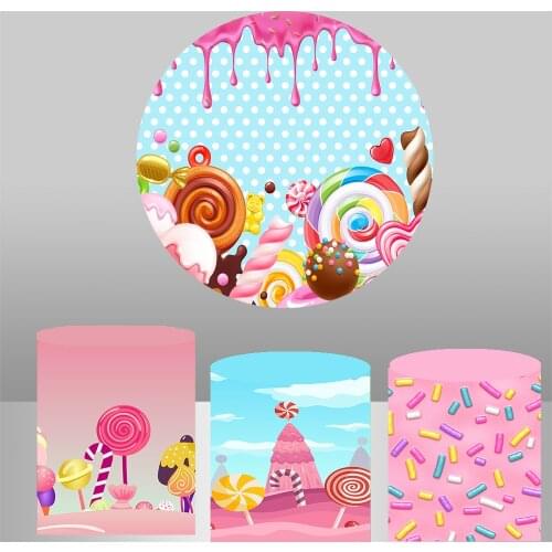 Candy house Circle Photography Backgrounds girl 1st Birthday Party Backdrops baby shower candy land column cylinder covers Y-660