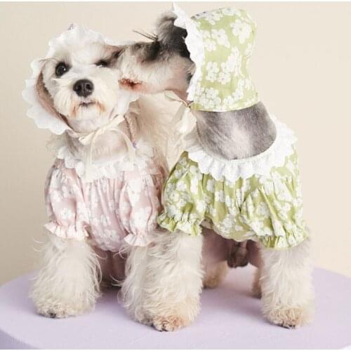 Lace Flower Puppy Clothes Cute Cotton Dog Shirt for Teddy Schnauzer Spring Printing Dog Clothes for Small Dogs Girl Dropshipping