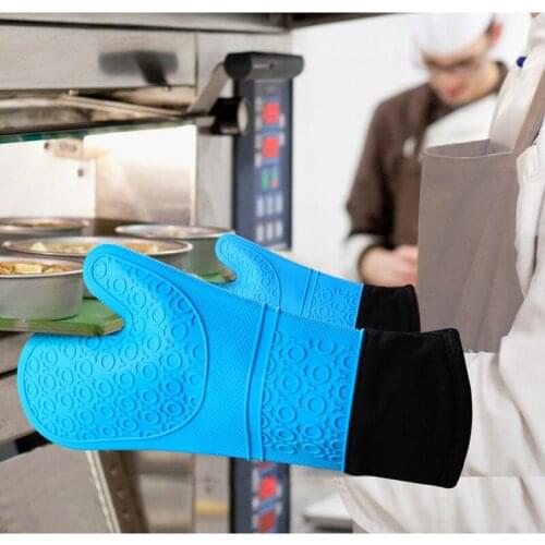 Kitchen Silicone Glove With Cotton Liner Heat Resistant Oven Mitts Professional Oven Gloves Cooking Bbq Grill Gloves Baking Tool