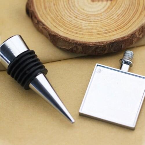 10PCS 32mm Square Blank Metal Wine Bottle Stopper Wine Storage Twist Cap Plug For DIY Crystal Dome Cabochones Accessory