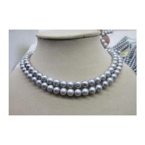 HOT SELL 8-9mm Freshwater CHARMING 2 ROW GRAY AAA 8-9MM NATURAL PEARL NECKLACE