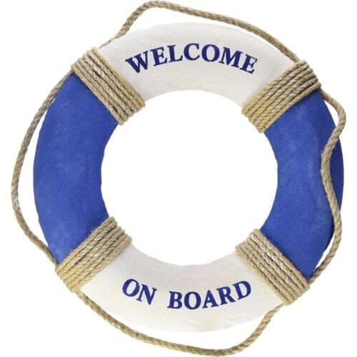 Nautical Mediterranean Style Welcome on Board Life Ring Swim Tube Wall Decoration Decor (Blue & White)