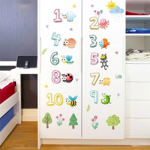 Cartoon Animal Arabic Numbers Wall Stickers For Classroom Kids Room Home Decorations Nursery Mural Art Decal Educational Poster