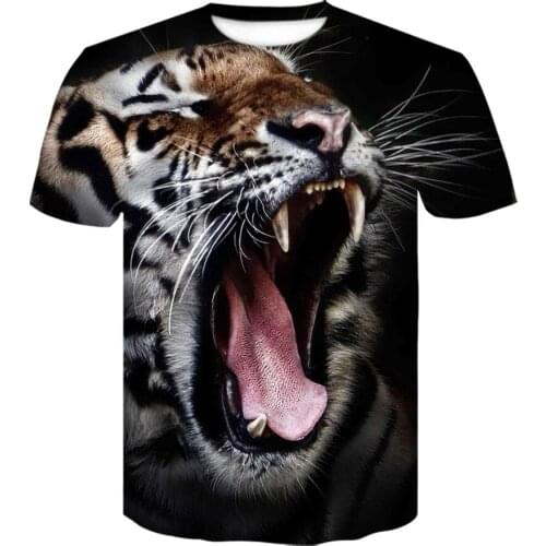 Brand 2021 animal tiger anime short-sleeved round neck t-shirt 3D printed pattern hip-hop personality T-shirts mens summer tops