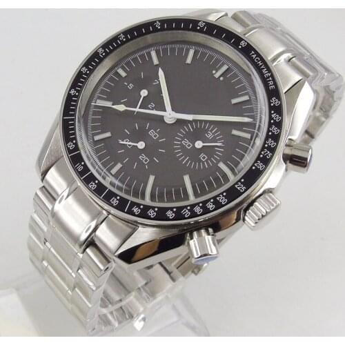 Nologo 40mm Mechanical Mens Watch Date/Week Indicator Arched Glass Polished Case Mental Strap