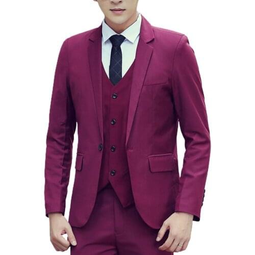 Men Single Breasted Formal Button Closure Solid Slim Blazer Vest Skin-friendly Waistcoat Pants Suit 3 Pieces Set for Business