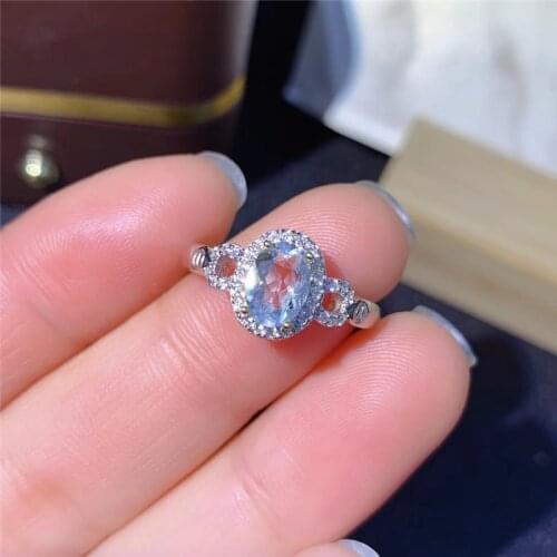 Natural Aquamarine Rings For Women Sterling Silver Color 925 Jewelry Ring Wedding Engagement Party Gemstone Fine Jewelry