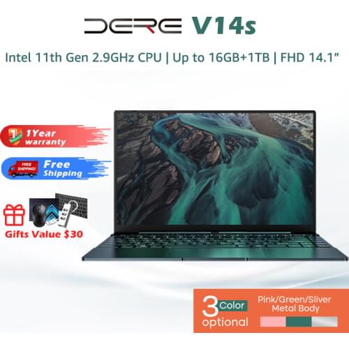 DERE V14S Laptop Intel Celeron N5095 Ultrabook Metal Computer 2.4G/5.0G Wifi Windows10 Metal Portable Game Backlit Notebook
