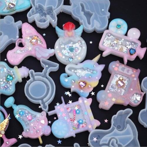 New drifting bottle unicorn ice cream stars instrument Water Injection Hollow quicksand molds for DIY Jewelry Making resin molds