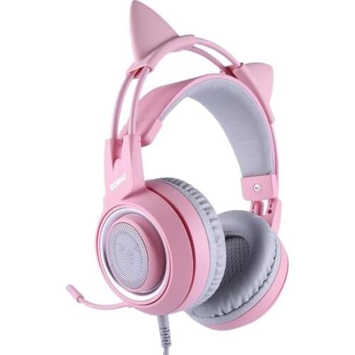 New Cat Ear Gaming Headset 3.5mm Wired Stereo Over Ear Girl Game Headphone for PC Mobile Phone
