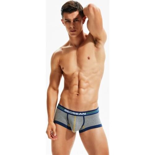 SEOBEAN New Mens Underwear Fashion Low-Waist U-convex Boxer Cotton Cartoon Printing Seamless Boxers