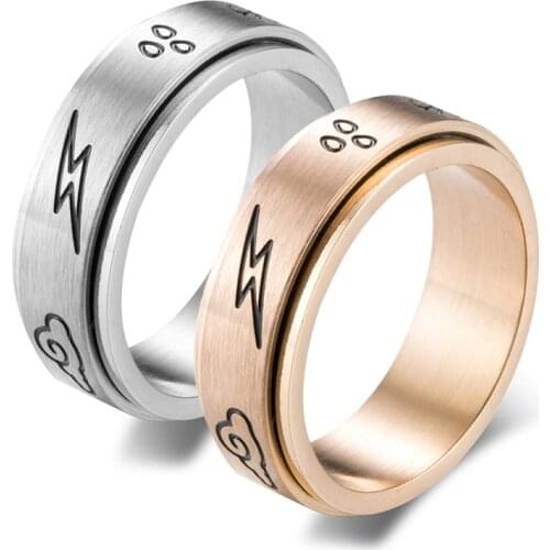 New Stainless Steel Spinner Ring for Women Men Unique Couple Jewelry Natural Weather Sun Moon Star Cloud Thunder and Rain Snow
