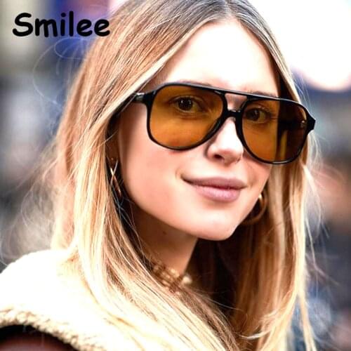 Vintage Yellow Square Sunglasses Women Luxury Brand Pilot Style Big Frame Sun Glasses Female Gradient Clear Oculos De Sol SM1586