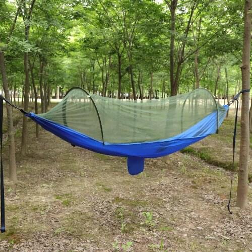 Outdoor Camping Hammock with Mosquito Net Pop-Up Portable High Strength Parachute Fabric Hanging Swing Hammocks Camping Stuff