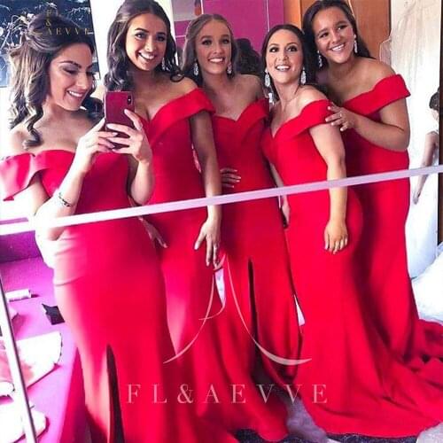 Simple Red Satin Mermaid Bridesmaid Dresses Side Split Wedding Party Gowns Lace-up Women Occasion Dress Plus Size Dresses