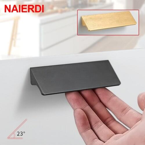 NAIERDI Aluminum Alloy Kitchen Cabinet Handles Black Silver Gold Hidden Cupboard Pulls Drawer Knobs Door Furniture Handle